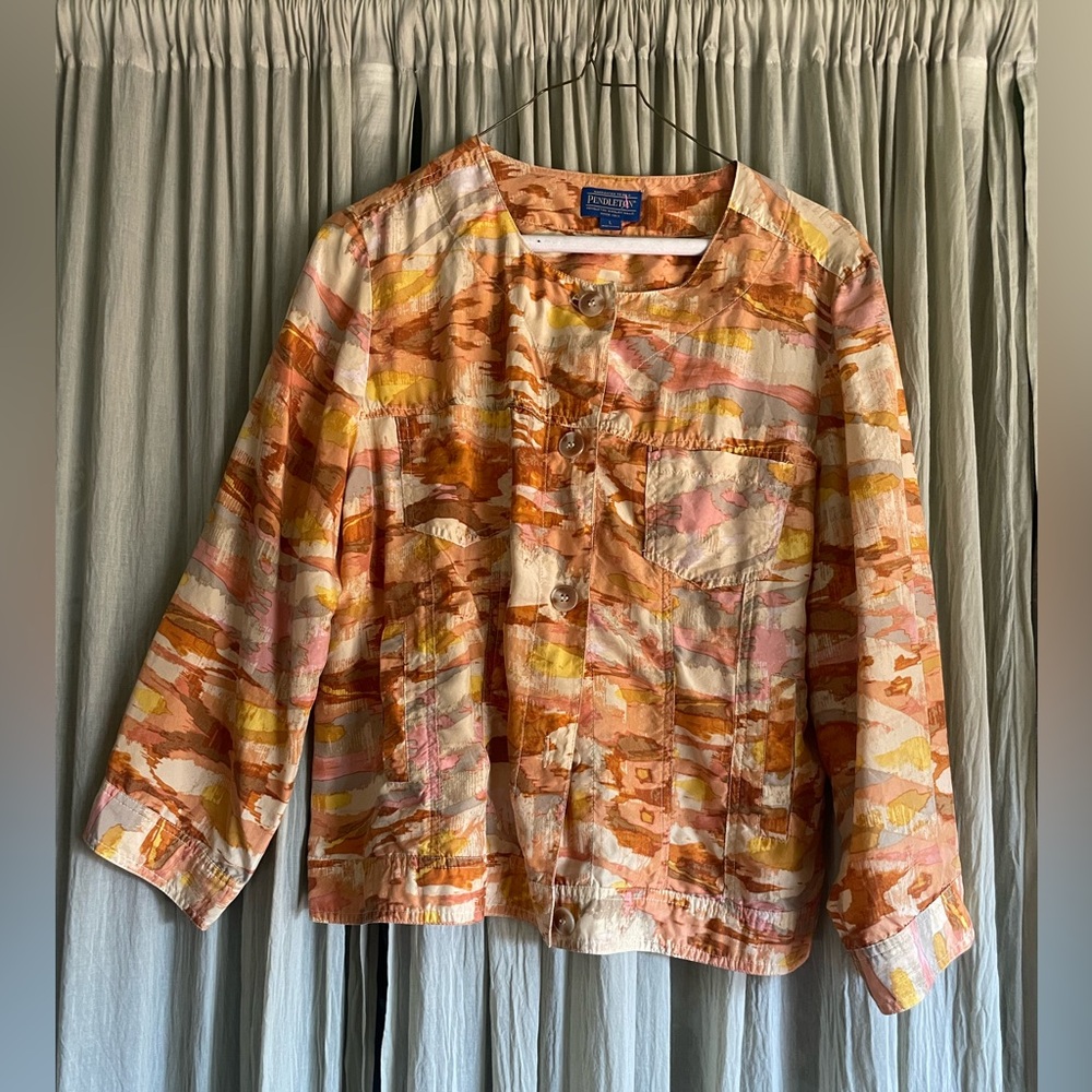 Pendleton “endless summer” silk front button jacket size L large